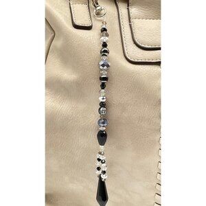 Beaded Purse Charm Suncatcher Silver Clear Black Crystal Prism Handbag Ornament